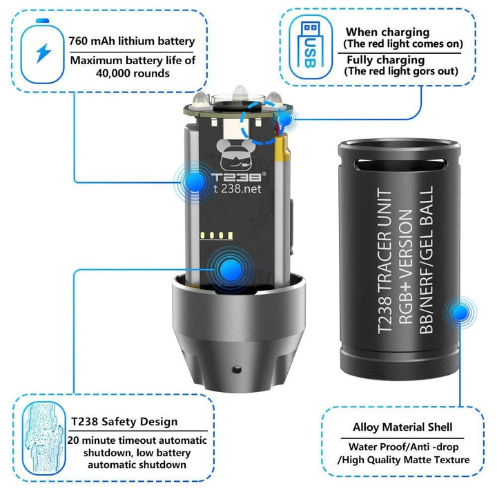 T238 Spitfire Tracer Unit RGB+ Version for Nerf Darts/Gel Ball Blaster /Airsoft - 40MAX - Find your missing piece here